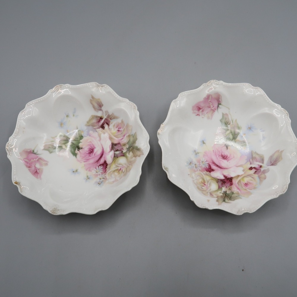 Wheelock Prussia Limoge‎ Floral bowls 5 inches Pink Roses Set of 2 Vintage